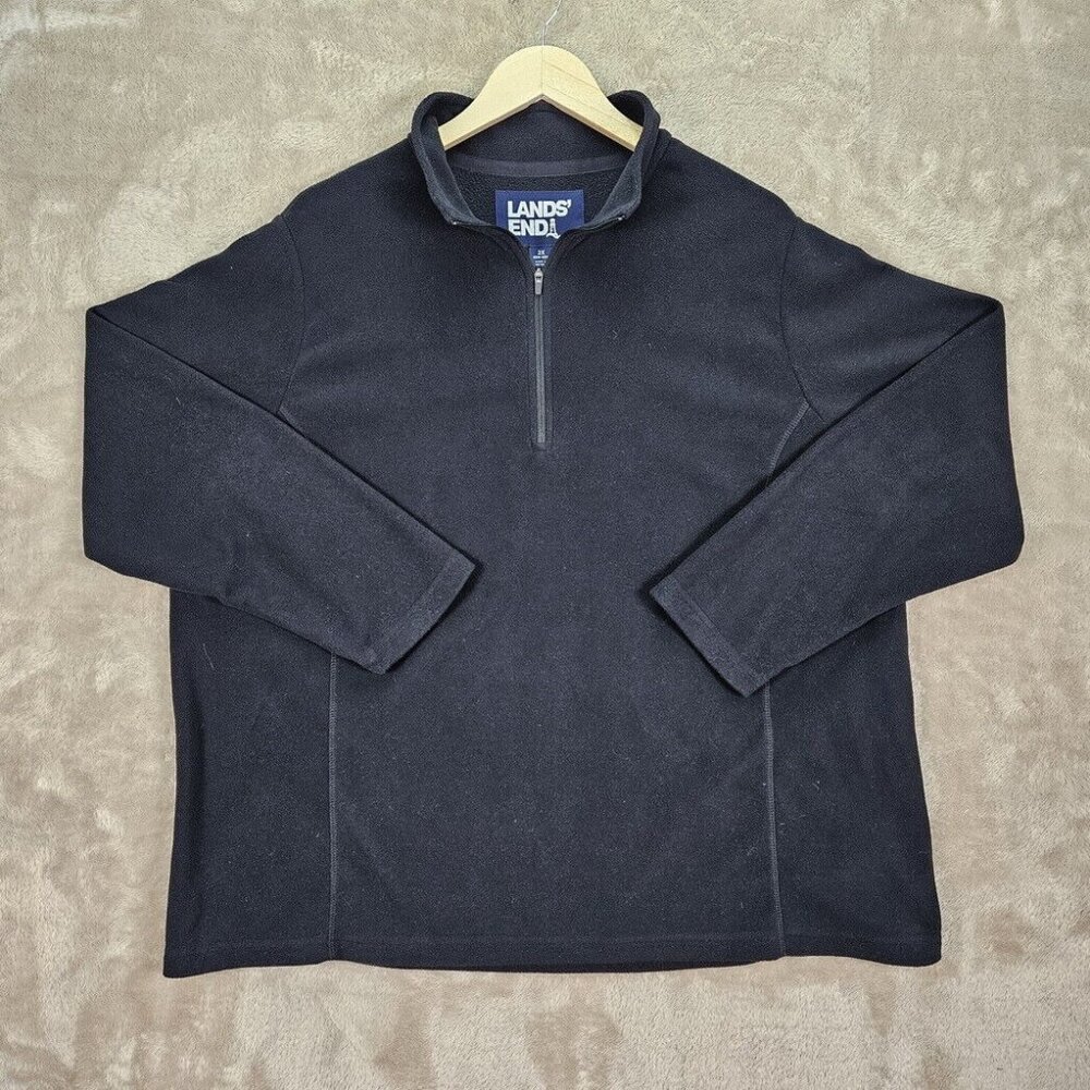 Lands' End Quarter Zip Fleece Sweatshirt Men's Size XXL 2XL Black Pullover